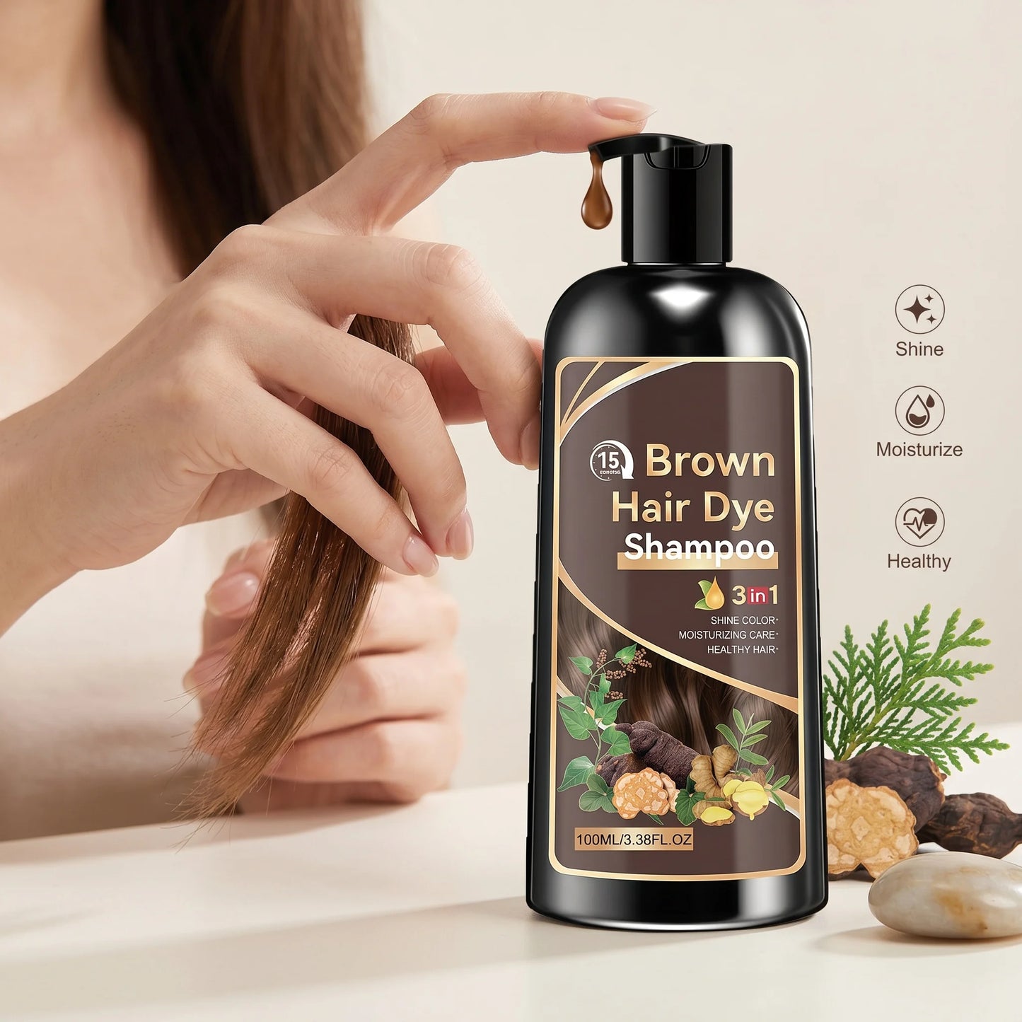 Natural Plant-Based Hair Coloring Shampoo Moisturizing Coverage Gray Hair Long-Lasting Black Color 3 in 1 Black Hair Dye Shampoo Peaceful Pleasures Health and Wellness