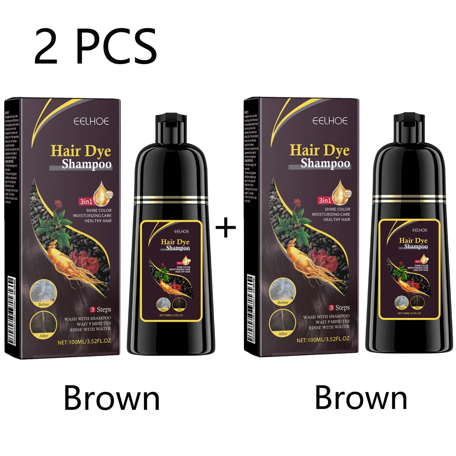 100ml Black Color Hair Dyeing Shampoo 3-in-1 Natural Herbal Instant Coloring Shiny Hair Dye Shampoo Cleaning Nourishing Hair Peaceful Pleasures Health and Wellness Brown and Brown