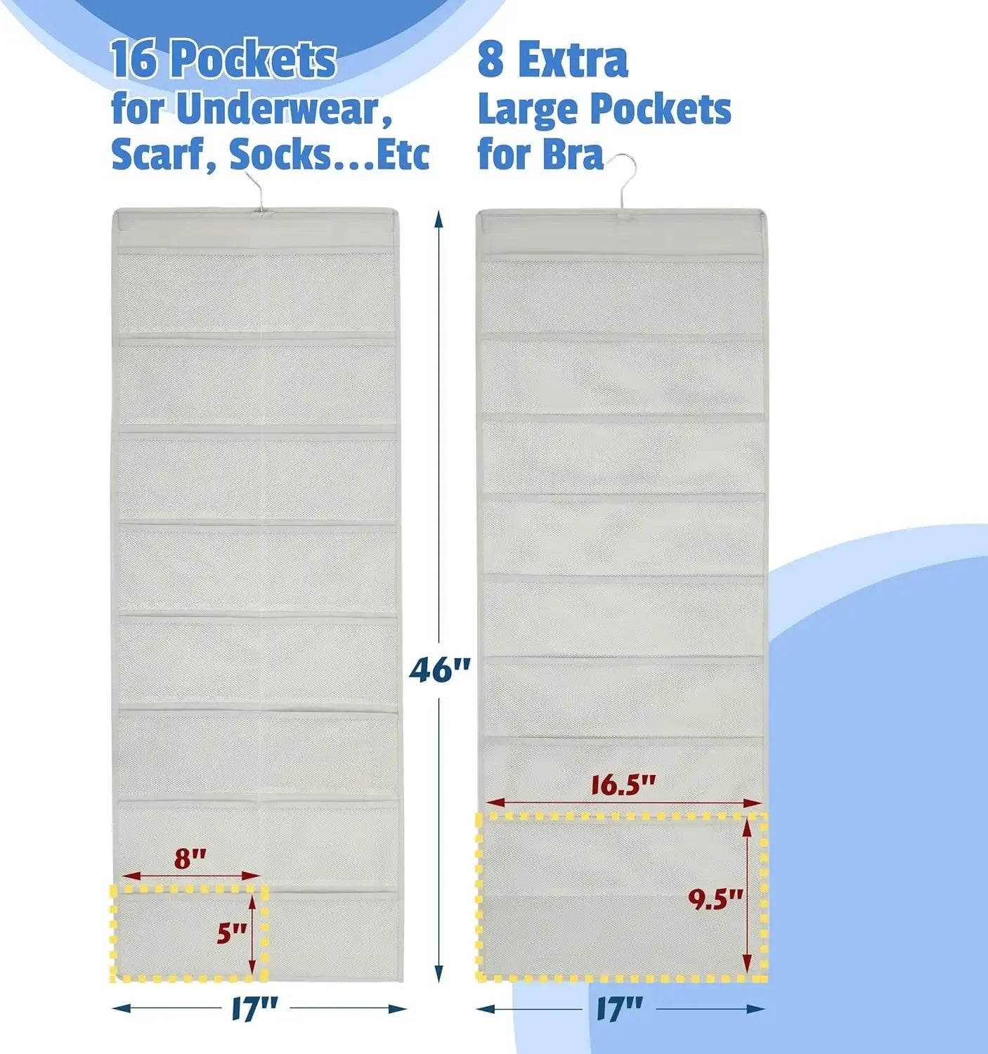 Double-Sided Closet Organizer with 24 Pockets and Rotating Hanger, Mesh Fabric, Gray Peaceful Pleasures Health and Wellness