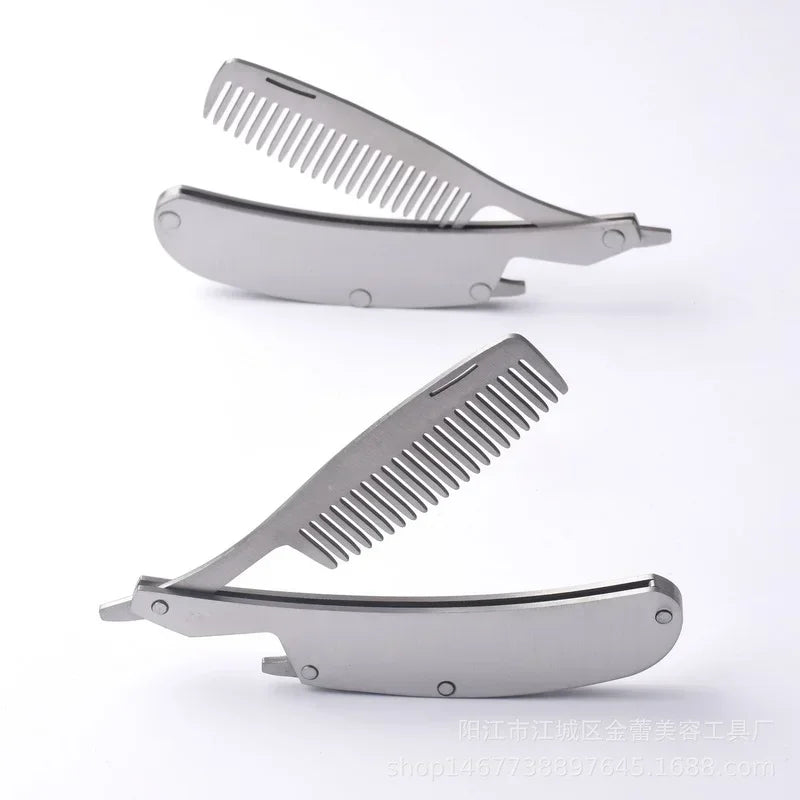 Men's Stainless Steel Folding Pocket Comb & Beard Set 2pcs Beard Grooming Comb Set Peaceful Pleasures Health and Wellness