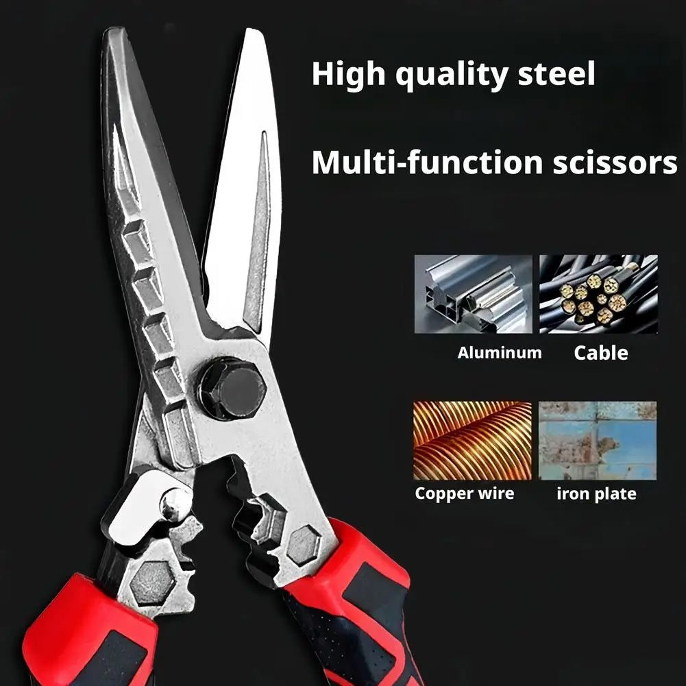 Industrial-Grade Tin Shears,Multi-Functional Electrician Scissors Crimping Wire Cutting Tool for Metal Sheet and Cable Cutting Peaceful Pleasures Health and Wellness