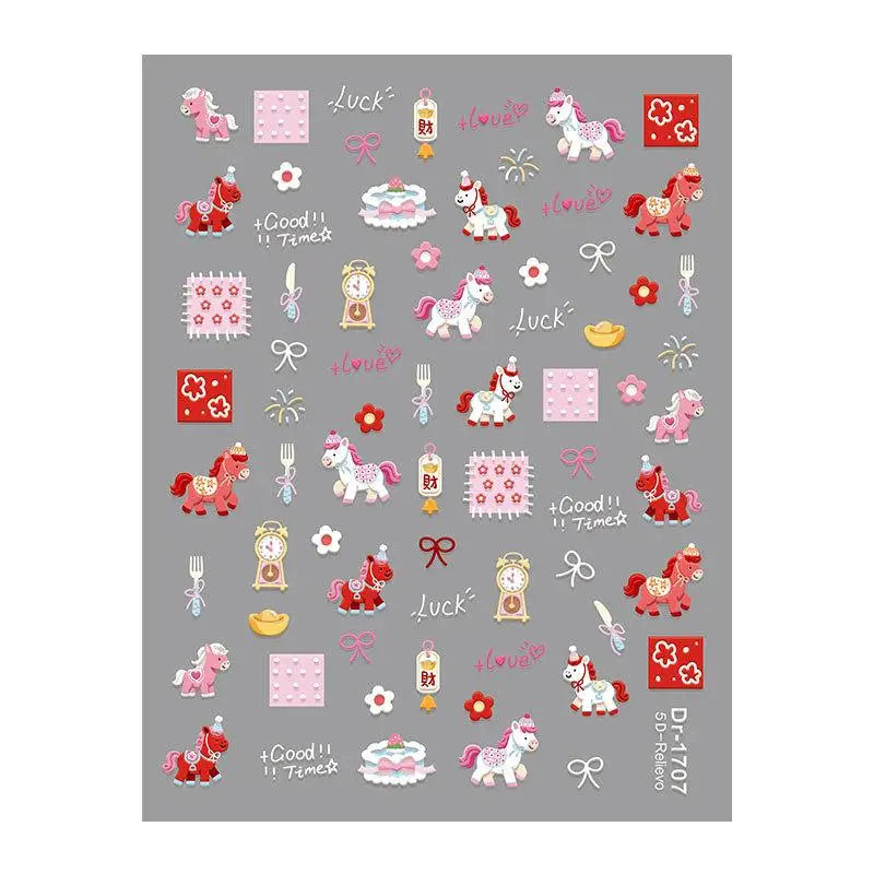 Cute Cartoon Pony Nail Stickers DIY Nail Stickers Nail Decorations Accessories Year Of The Horse Nail Appliques Art Sticker Peaceful Pleasures Health and Wellness A6