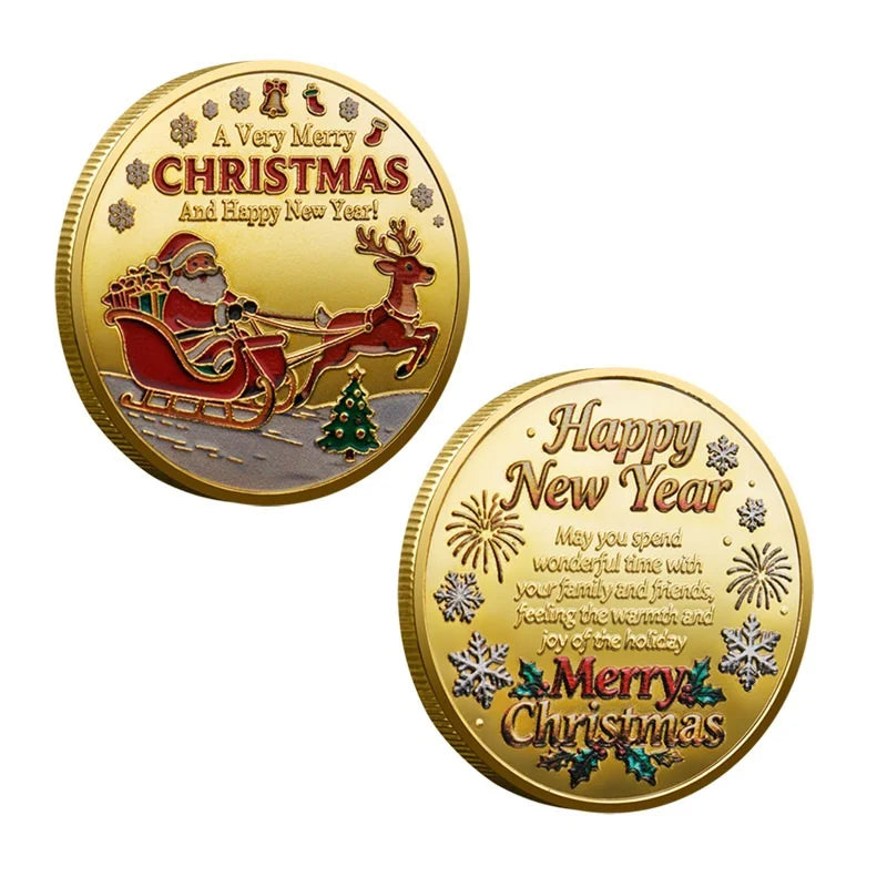 Christmas Commemorative Gold Coin – Santa & Snowman Gift Commemorative Coin Peaceful Pleasures Health and Wellness A Gold