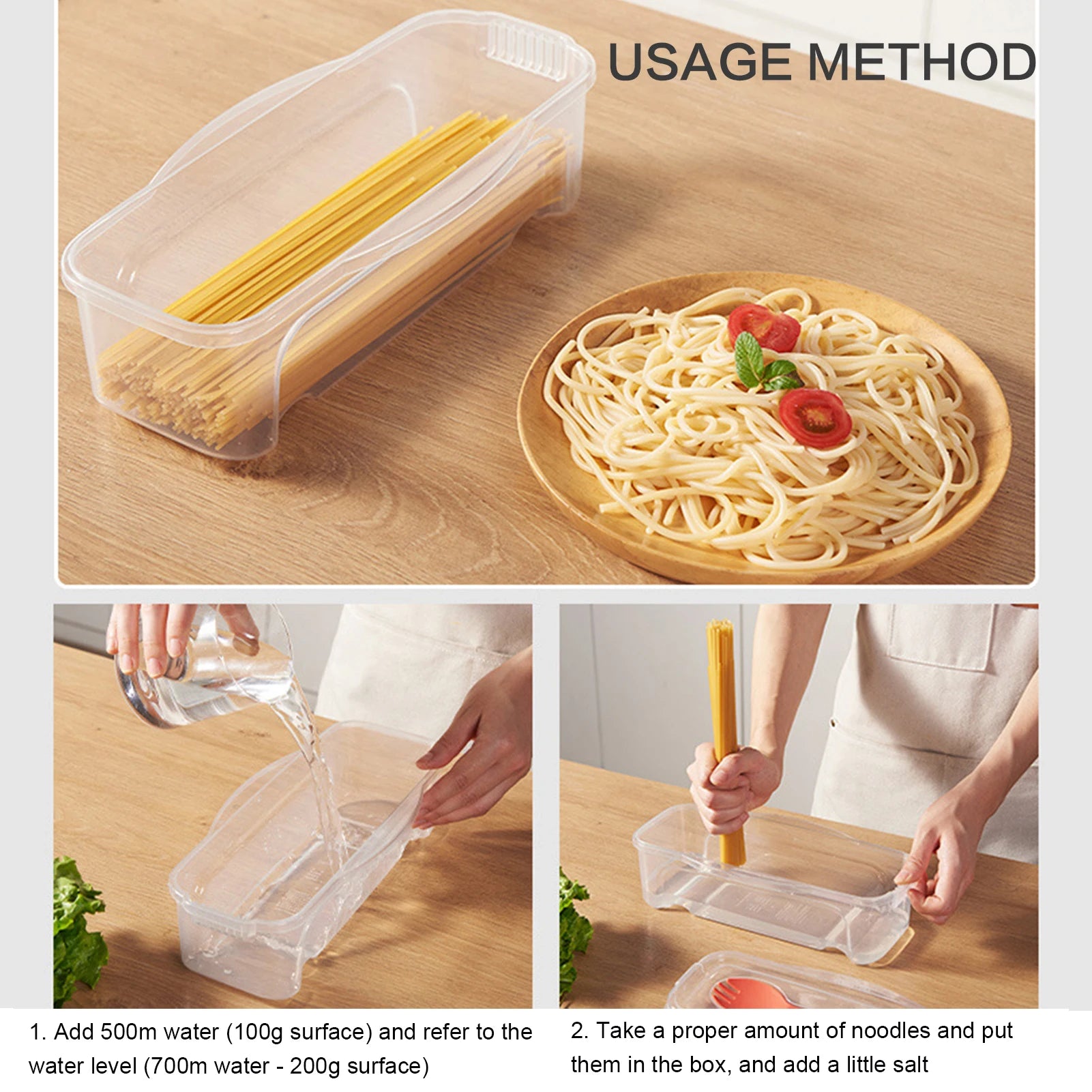 Microwave Food Boxes with Lids 44oz Microwavable Spaghetti Cooking Box with Drainer & Flatware for Spaghetti Vegetables Peaceful Pleasures Health and Wellness