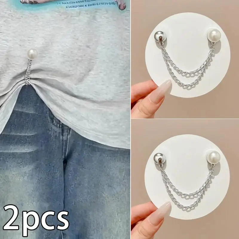 Magnetic Jean Buttons – Metal Clothing Clips with Chain (2pcs)