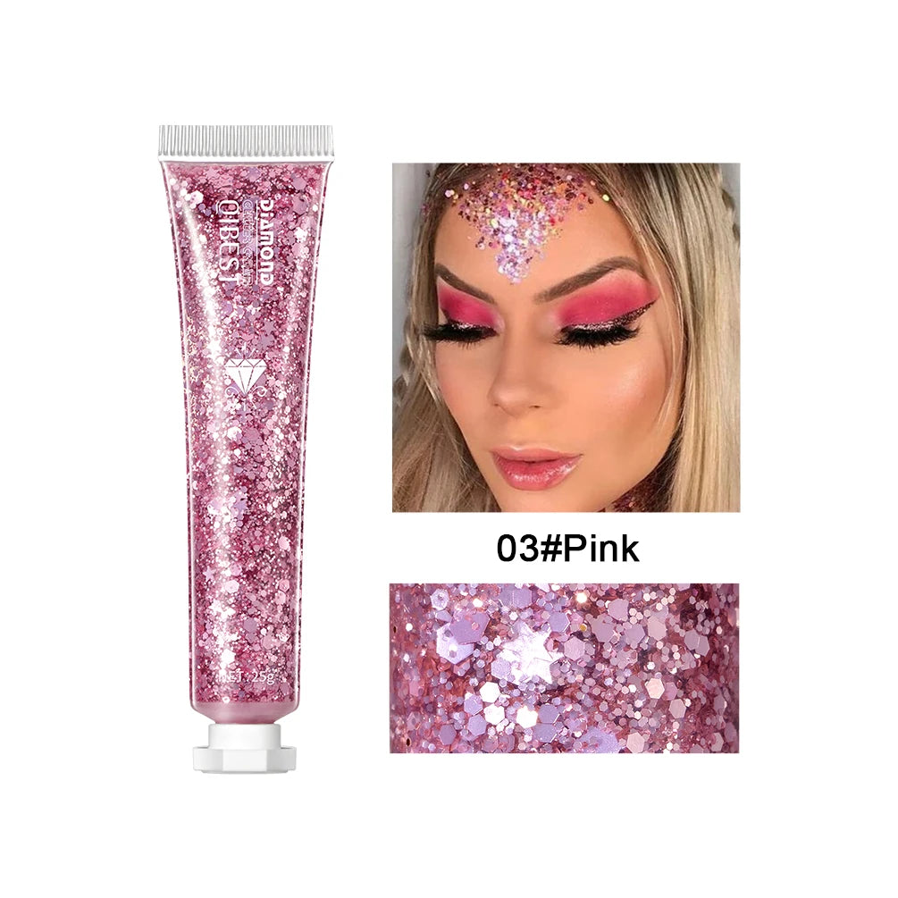 QIBEST Shimmer Highlighter Powder High Gloss Illuminator Powder Makeup For Face Lip Hair Body Highlight Makeup Glitter Gel Peaceful Pleasures Health and Wellness 03 Pink
