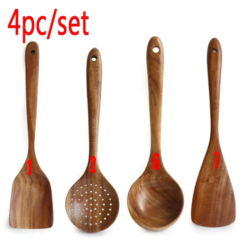 7-Piece Natural Wood Kitchen Utensil Set – Spoon Ladle Turner
