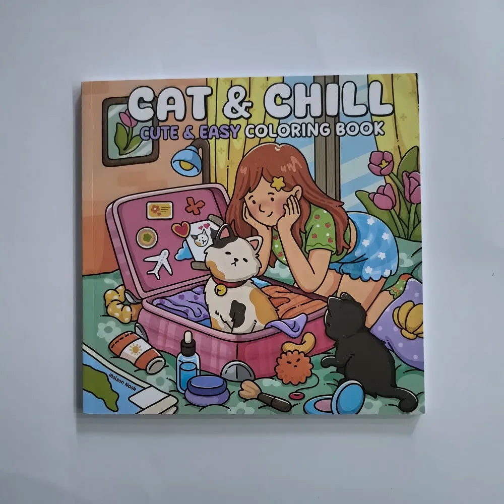 Cat Girl Cute Easy Coloring Book Adults Stress Relief Drawing Perfect