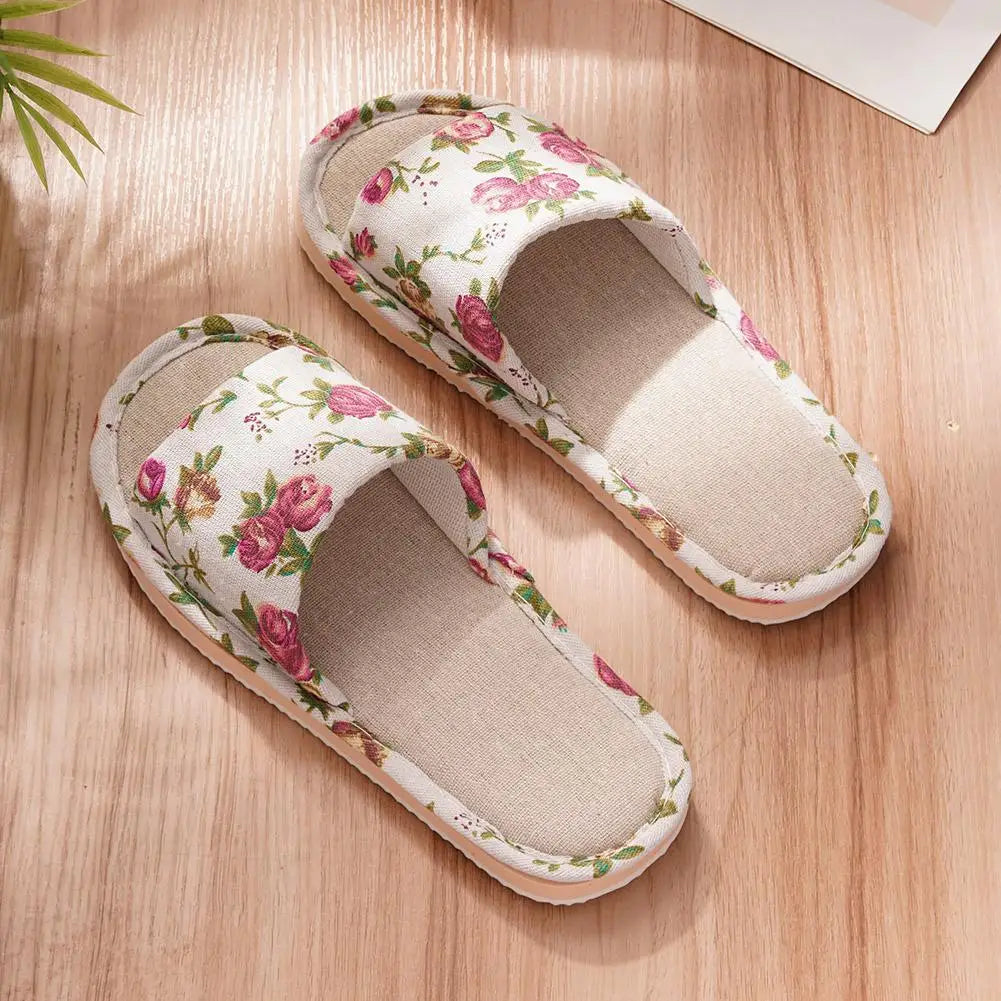 Women's Floral Indoor Slippers – Anti-Slip Flat Home Shoes