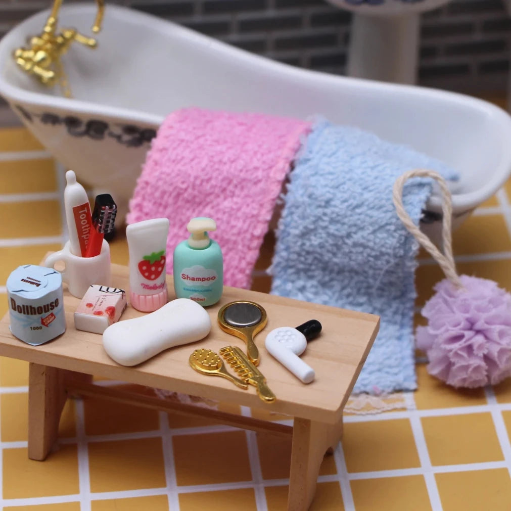 Dollhouse Miniature Bathroom Accessories Kit – 8-Piece Resin Set