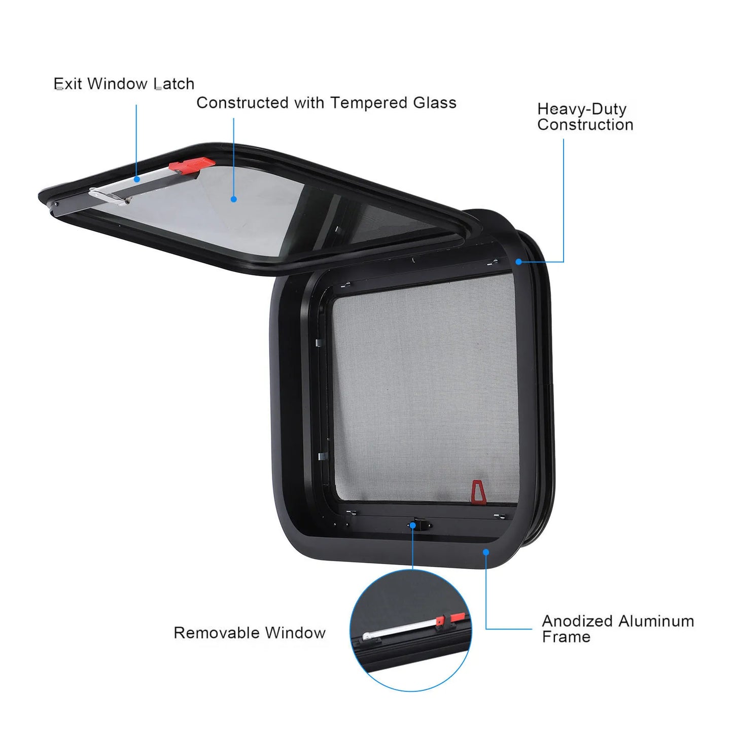 RV Emergency Exit Window 22x15in | UV Tinted Tempered Glass