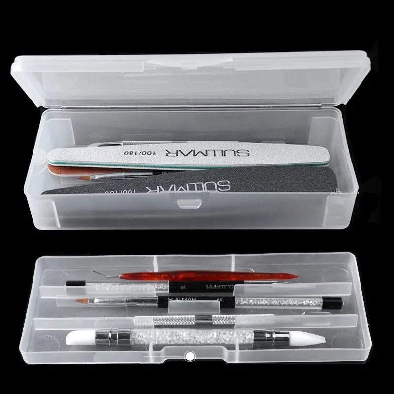 1Pc Rectangle Double-layer Nail Art Tool Empty Storage Box Tweezers Clippers Pens Polishing Nail Buffer Files Plastic Container Peaceful Pleasures Health and Wellness
