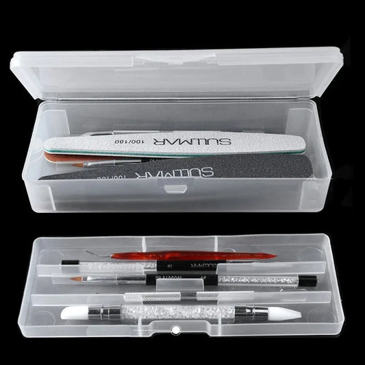 1Pc Rectangle Double-layer Nail Art Tool Empty Storage Box Tweezers Clippers Pens Polishing Nail Buffer Files Plastic Container Peaceful Pleasures Health and Wellness