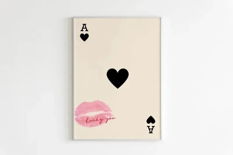 Queen of Hearts Kiss Lips Canvas Print | Lucky You Wall Art