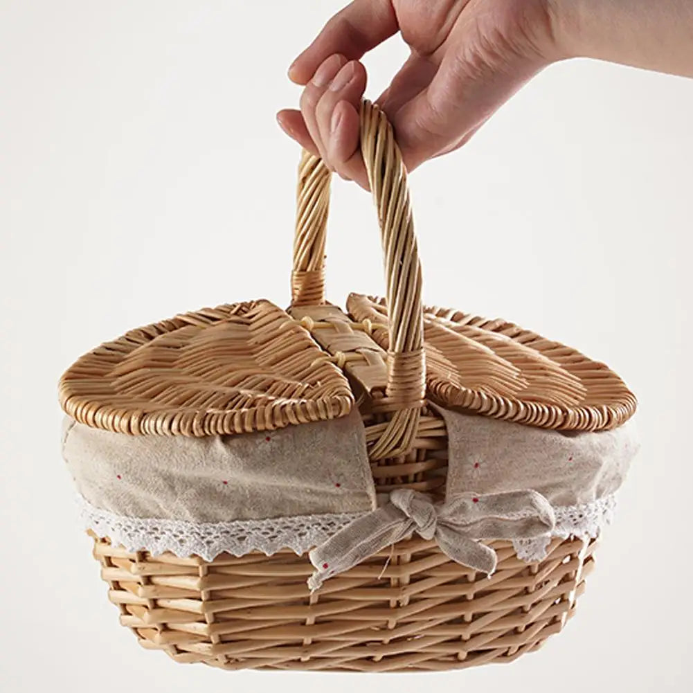 Handmade Wicker Picnic Basket With Lid and Handle Peaceful Pleasures Health and Wellness