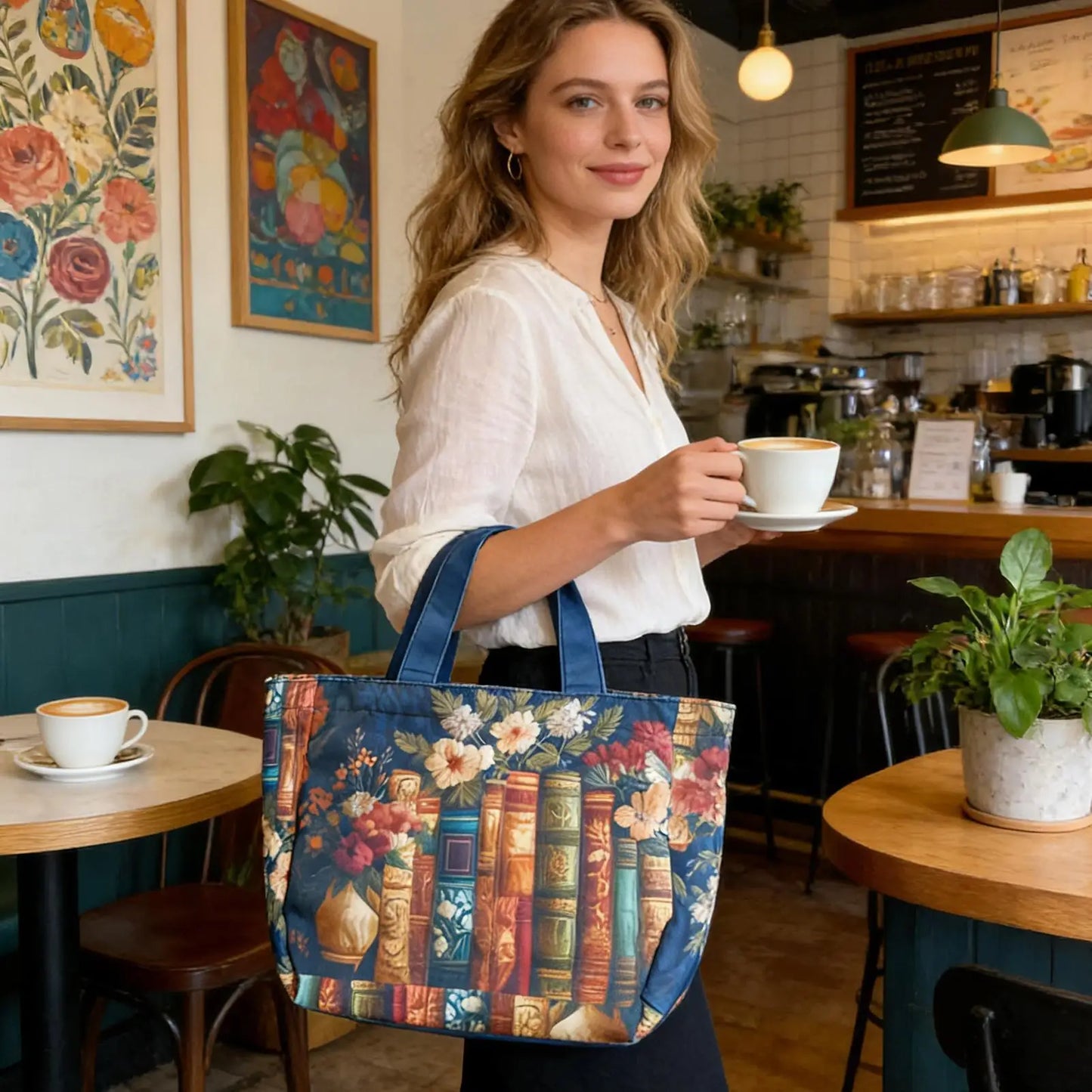 Large Floral Quilted Canvas Tote Bag | Reusable & Foldable Quilted Canvas Tote Peaceful Pleasures Health and Wellness