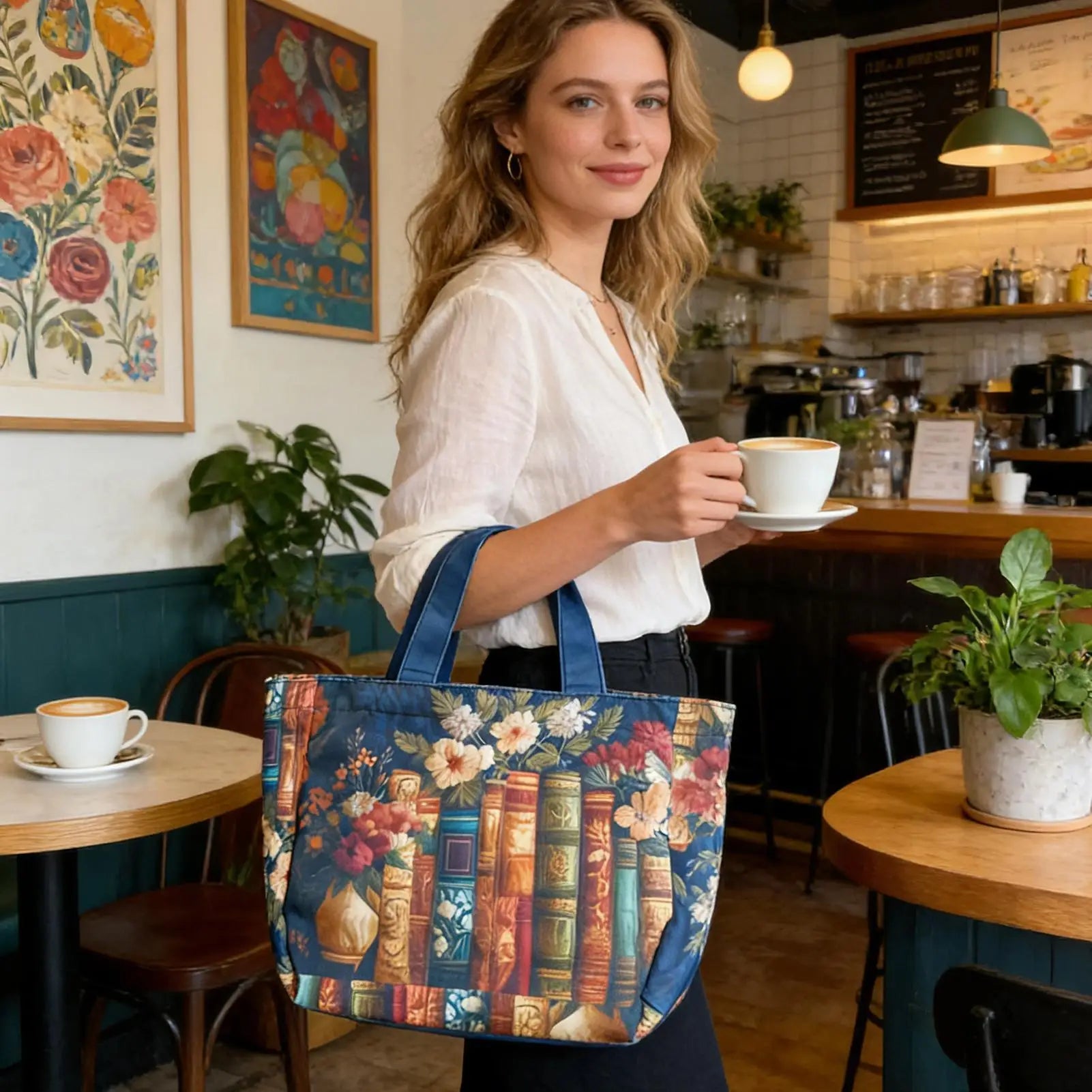 Large Floral Quilted Canvas Tote Bag | Reusable & Foldable Quilted Canvas Tote Peaceful Pleasures Health and Wellness