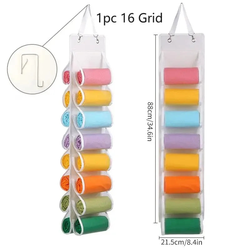 1PC Legging Storage Bag Storage Hanger Can Holds 16/26 Leggings or Shirts Jeans Compartment Storage Hanger Peaceful Pleasures Health and Wellness White-16 Grid
