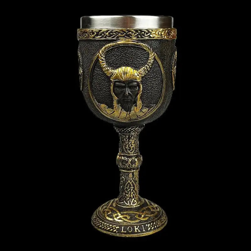 1pc Medieval retro Norse mythology Viking goddess stainless steel resin high footed cup Viking pirate bar beer cup Peaceful Pleasures Health and Wellness B 200ml