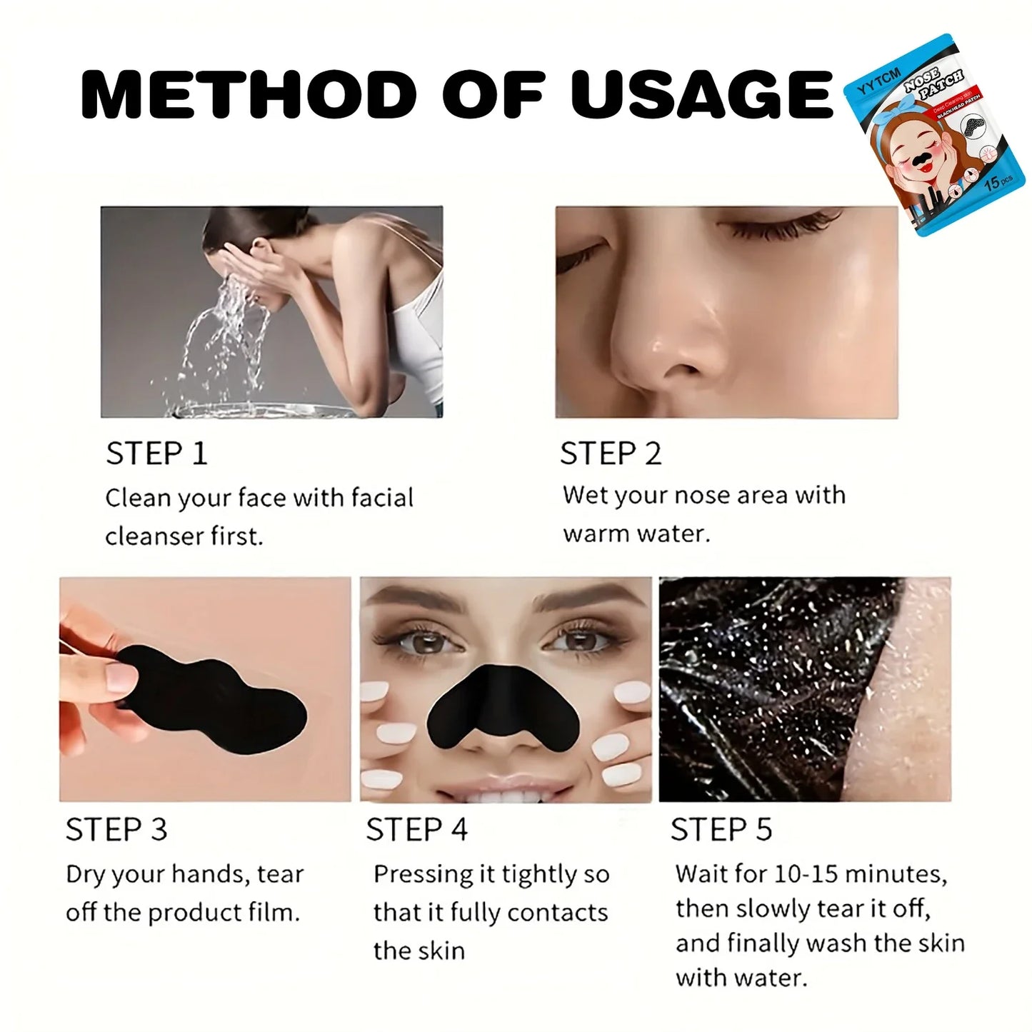 Charcoal Blackhead Nose Strips – Deep Pore Peel-Off Mask 15pk
