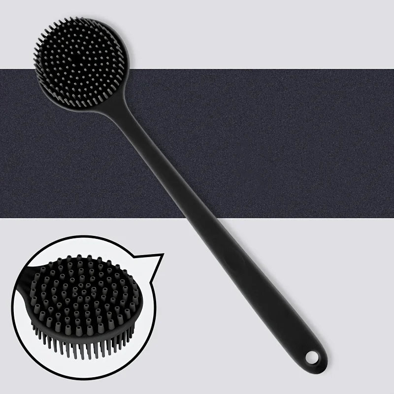 Long Handle Silicone Bath Brush with Soft Bristles - Ergonomic Back Scrubber for Exfoliating & Massaging, Gentle on All Light Peaceful Pleasures Health and Wellness