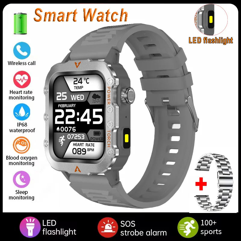 2026 New Military Smart Watch Men IP67 3ATM Waterproof Outdoor Sports Fitness GPS Tracker Health Monitor BT Call Smartwatch LS Peaceful Pleasures Health and Wellness Silver22Szstrap