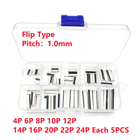 50pcs/Box 1mm Pitch Flip Type Under Clamshell Socket FPC FFC Flat Cable Connector 4P 6P 8P 10P 12P 14P 16P 20P 22P 24P Kits Peaceful Pleasures Health and Wellness Default Title