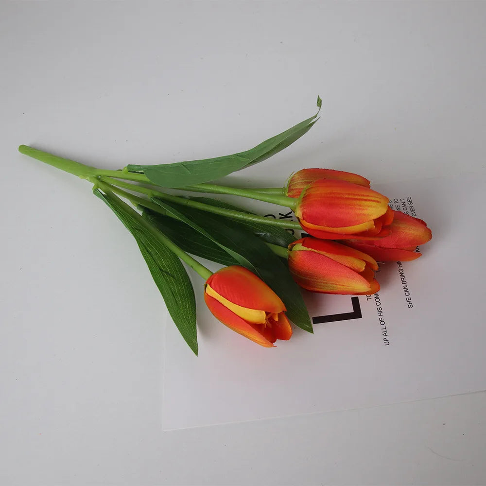 Silk Tulip Bouquet – 5 Artificial Flowers for Wedding & Home