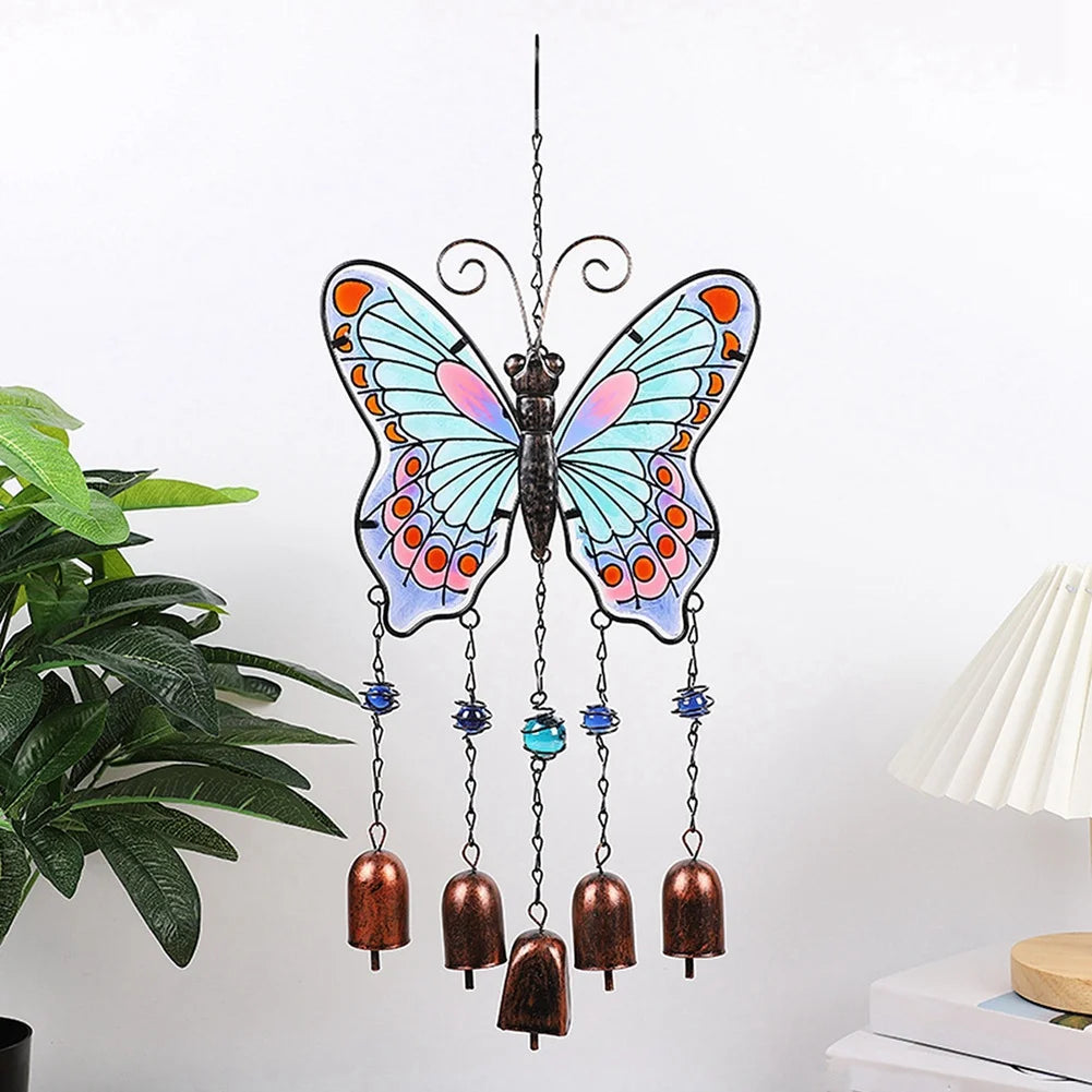A36T-Big Butterfly Iron Glass Painted Wind Chimes Metal Tube Bell Crafts Ornaments Peaceful Pleasures Health and Wellness