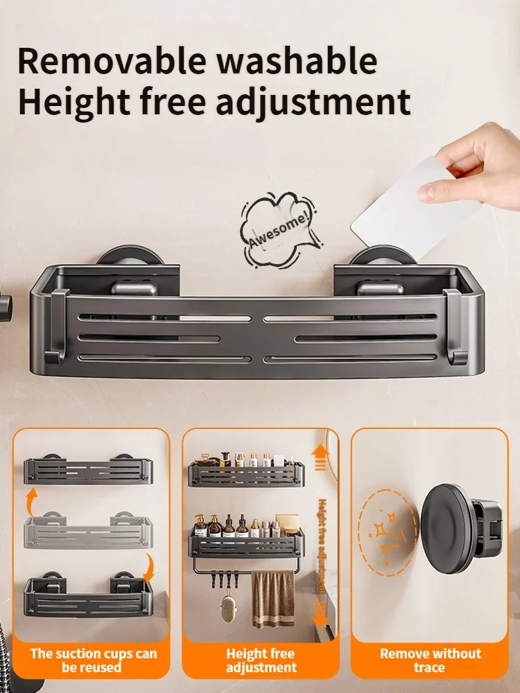 No-Drill Suction Cup Bathroom Wall Shelf | Aluminum Rack