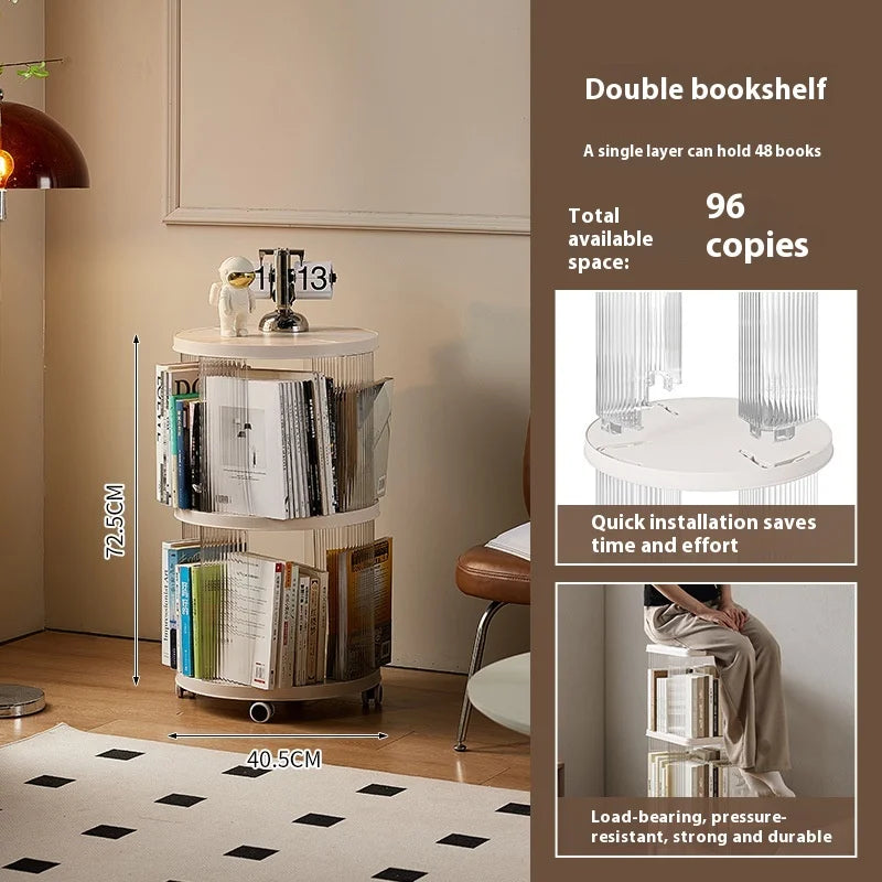 360° Rotating Bookshelf for Kids - Spacious Floor Standing Bookcase with Multi-Layer Storage for Living Room & Nursery Peaceful Pleasures Health and Wellness Round Caster 2 Layer