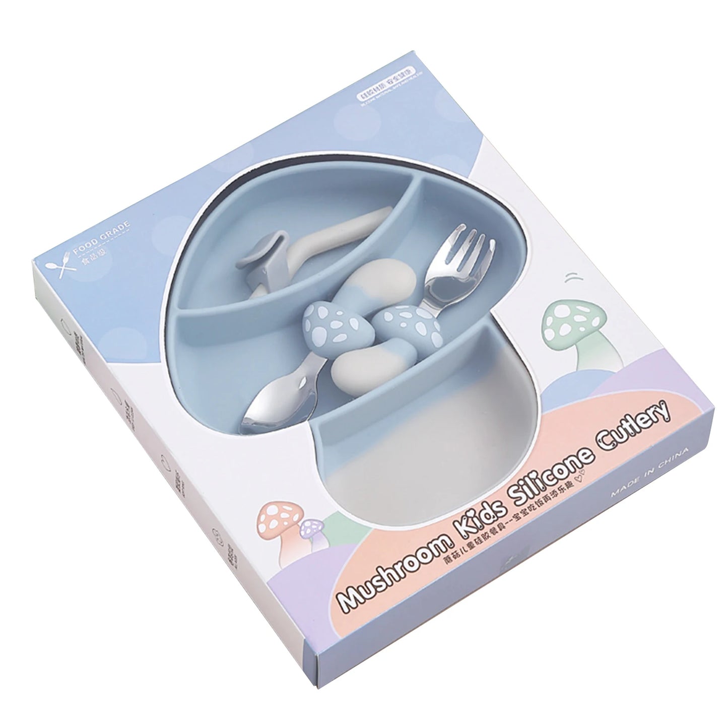 Vegetable Fruit Cartoon Baby Cutlery Kits Safety Comfort Baby Weaning Feeding Training Tableware Tool For Babies Children Peaceful Pleasures Health and Wellness Mushroom