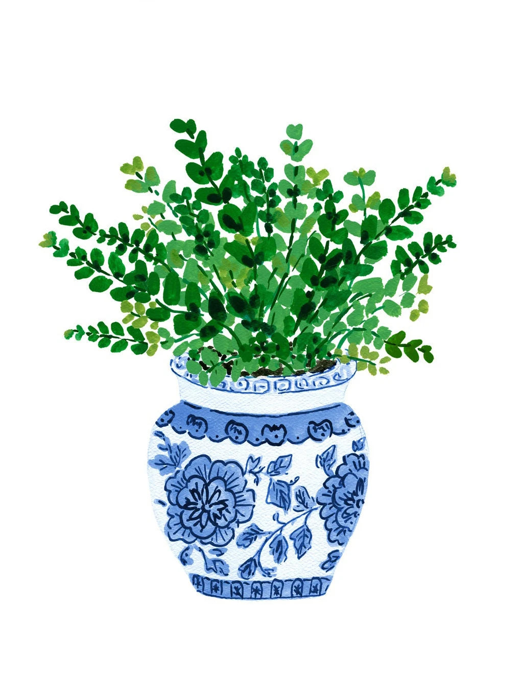 Watercolor Blue & White Vase Floral Canvas Wall Art | Unframed Canvas Wall Art Peaceful Pleasures Health and Wellness DM73-3 50x70cm Unframed