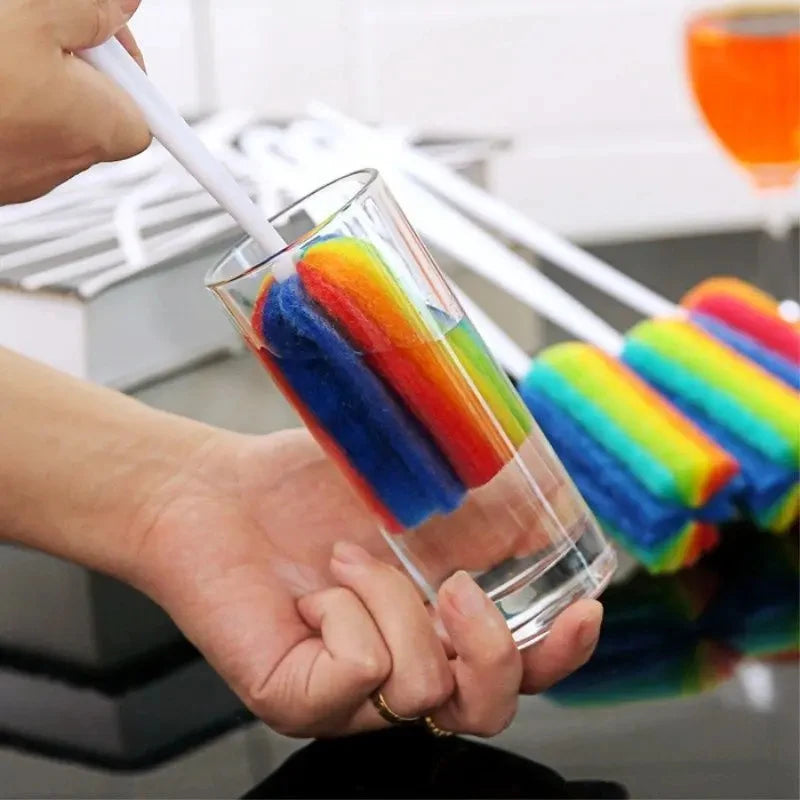 3Pcs Rainbow Sponge Brush Water Bottle Cup Mug Glass Washing Sponge Cleaning Brush Scrubber with Handle Cleaning Utensils Peaceful Pleasures Health and Wellness