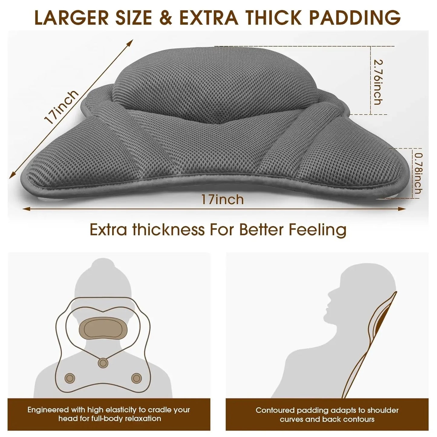 Breathable Mesh Bathtub Pillow with 6 Suction Cups for Head, Neck & Shoulder Support - Fits Any Tub Peaceful Pleasures Health and Wellness