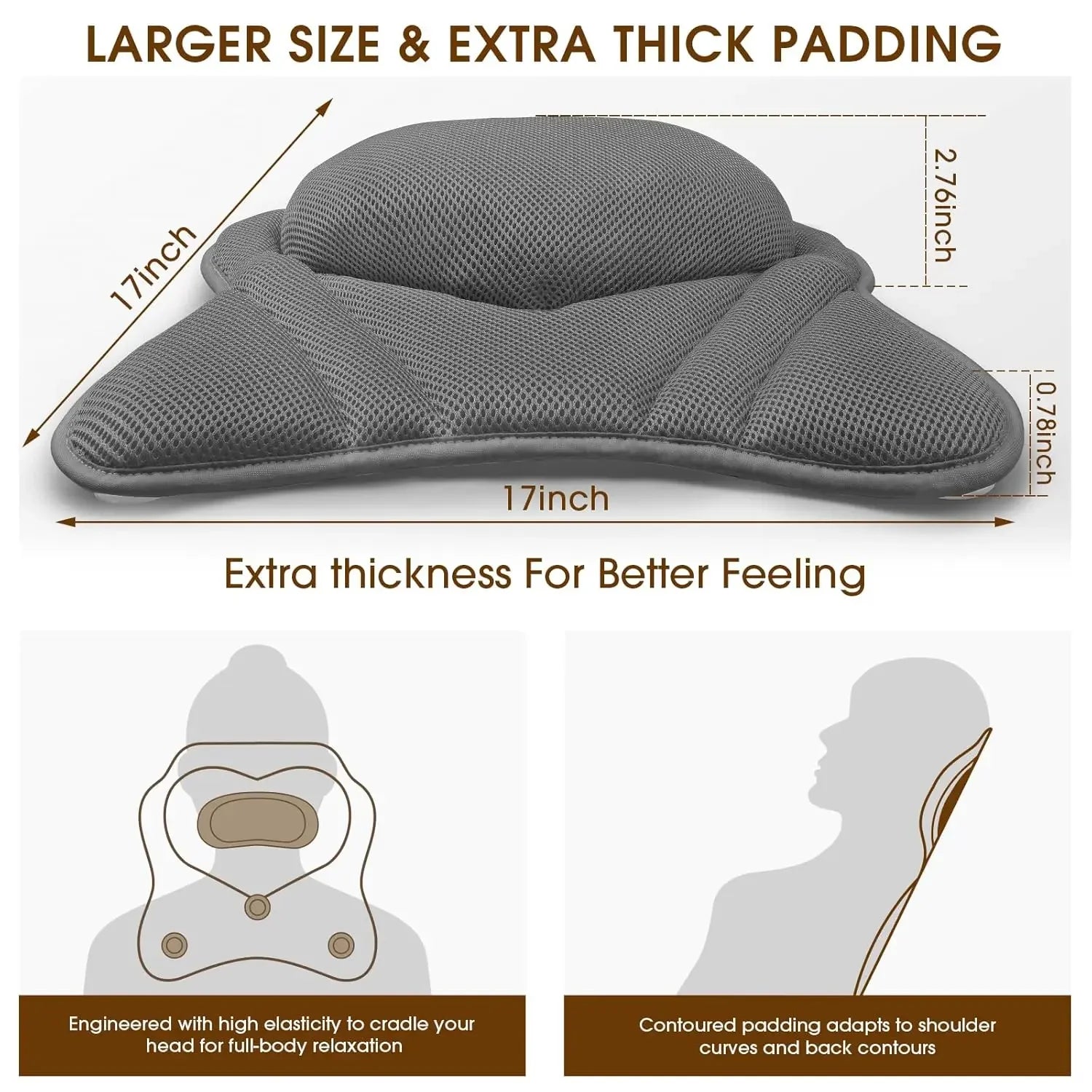 Breathable Mesh Bathtub Pillow with 6 Suction Cups for Head, Neck & Shoulder Support - Fits Any Tub Peaceful Pleasures Health and Wellness