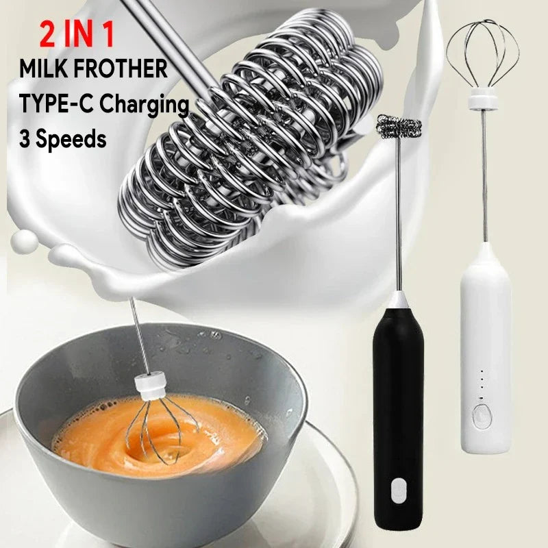 USB Rechargeable Electric Milk Frother & Egg Beater 3-Speed