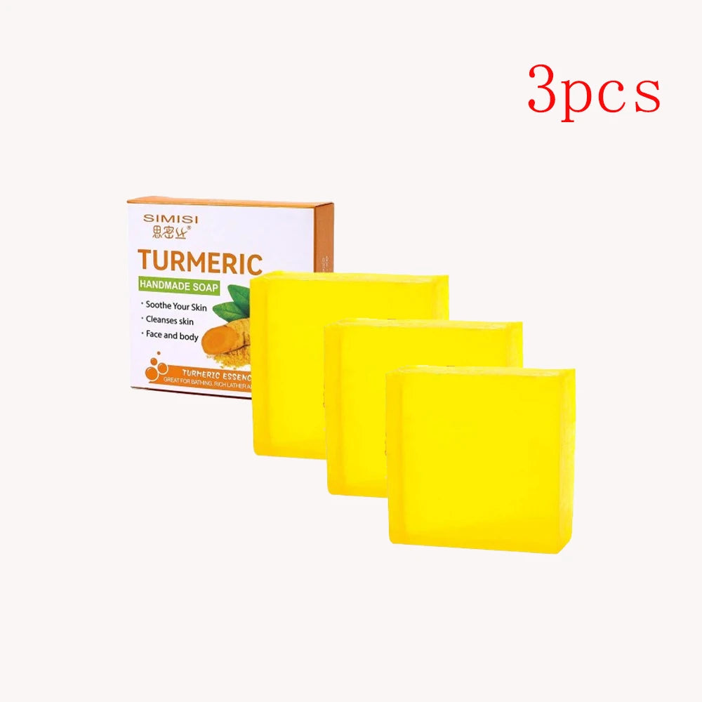 Hand Made Turmeric Soap Body Cleaning Natural Turmeric Deeply Clean Skin Refine Pores, Remove Acne Tender Skin Care Beauty Peaceful Pleasures Health and Wellness 3pcs