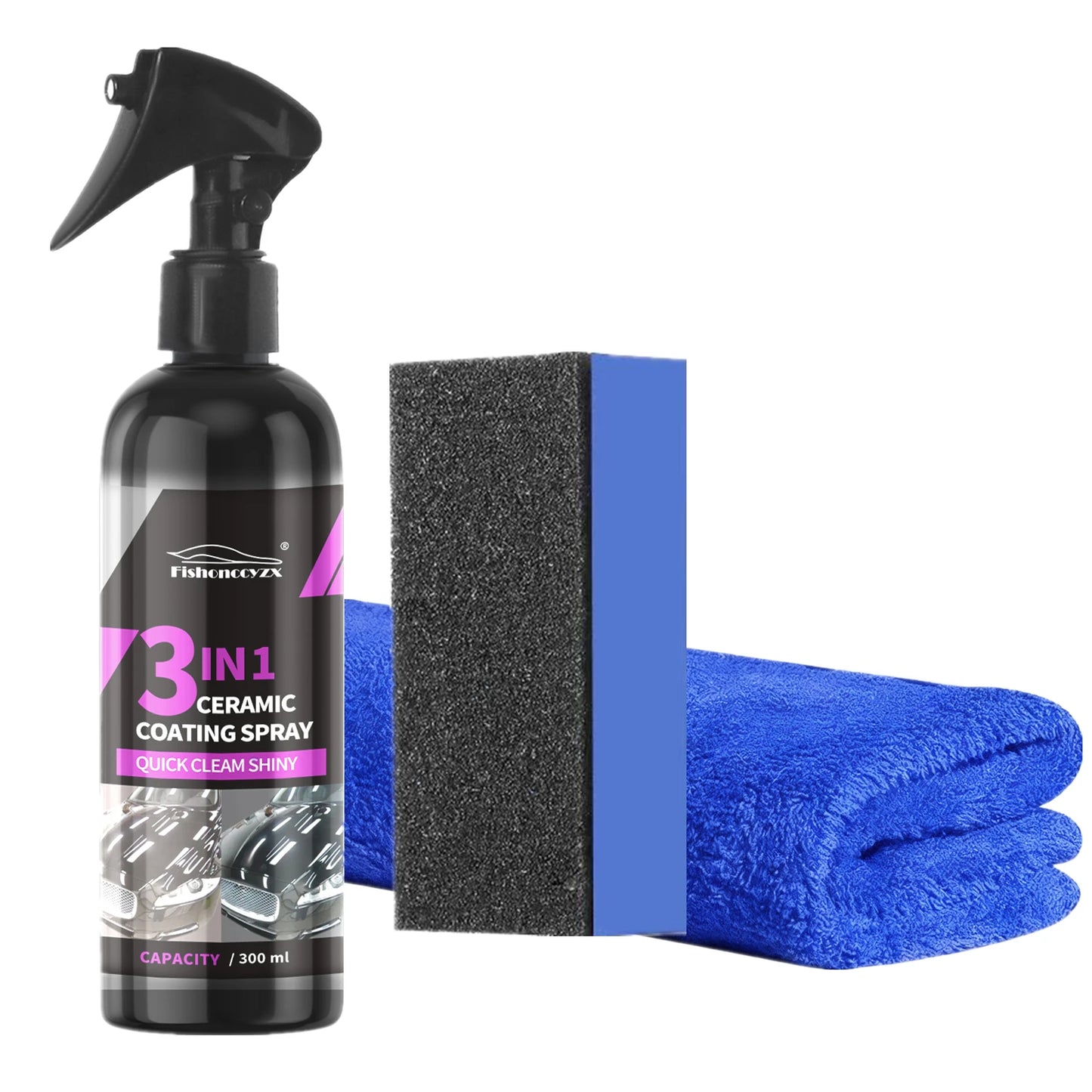 3 in 1 Car Ceramic Liquid Coating Spray Nano Crystal Hydrophobic Layer Polishing Agent High Gloss Paint Protection Wax Car Care Peaceful Pleasures Health and Wellness 300ml set
