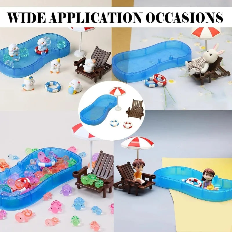 Beach Miniature Dollhouse Set – Umbrella, Chair, Pool & Rings
