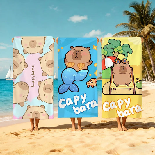 Carpincho Cartoon Quick-Dry Beach Towel | Soft, Lightweight Quick-Dry Beach Towel Peaceful Pleasures Health and Wellness