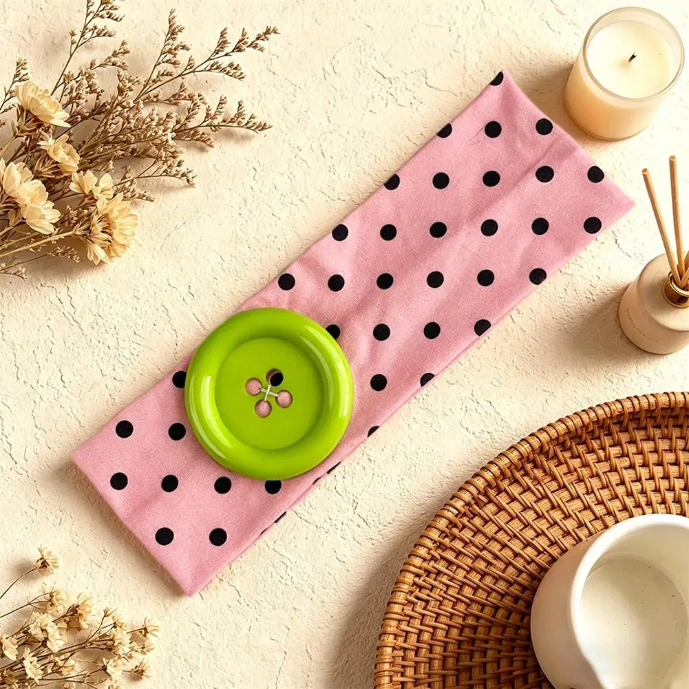 Y2K Polka Dot Button Headband – Retro Dopamine Hair Accessory