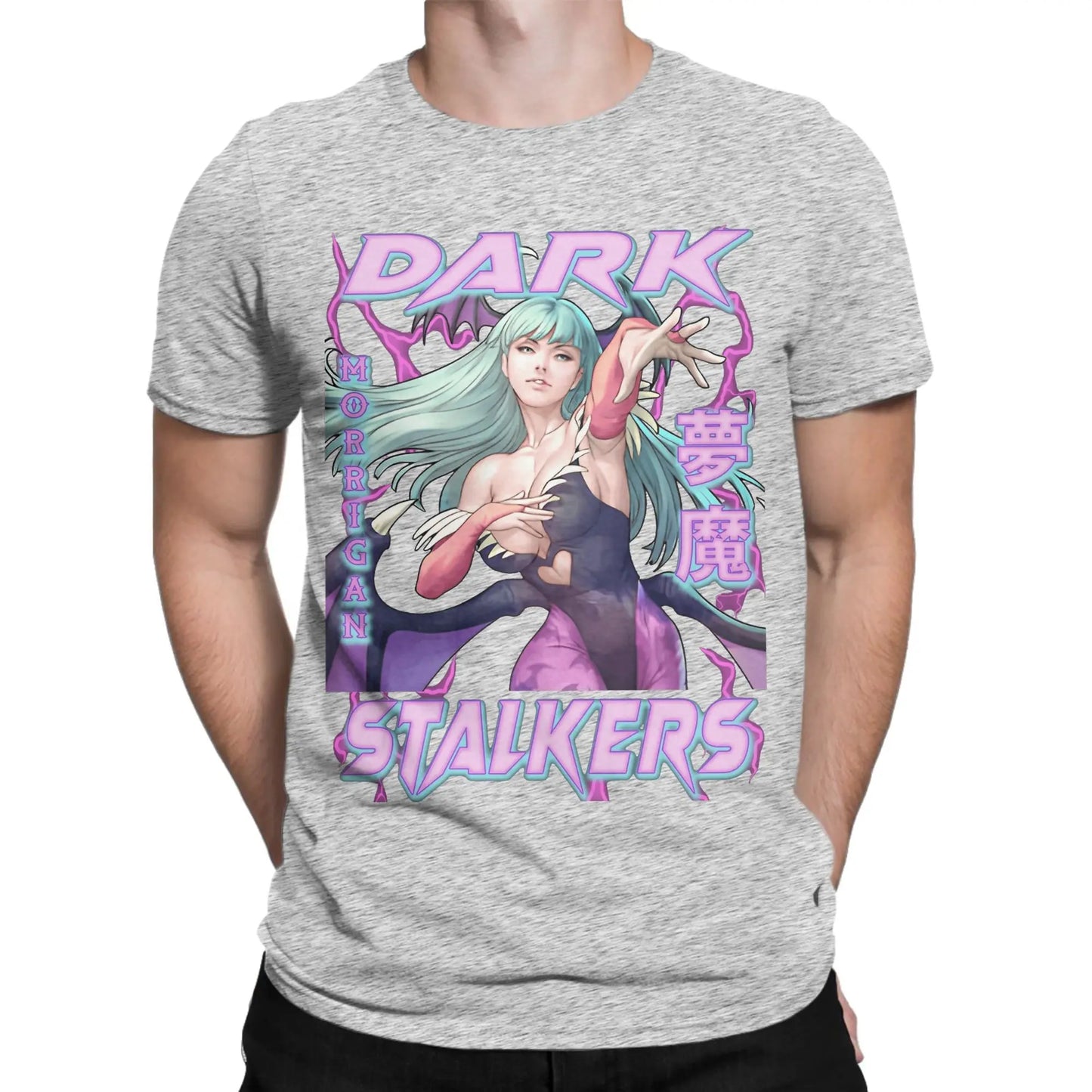 Men's Darkstalkers T Shirt Morrigan Aensland 100% Cotton Clothing Novelty Short Sleeve Round Neck Tees Plus Size T-Shirt Peaceful Pleasures Health and Wellness GRAY XXL