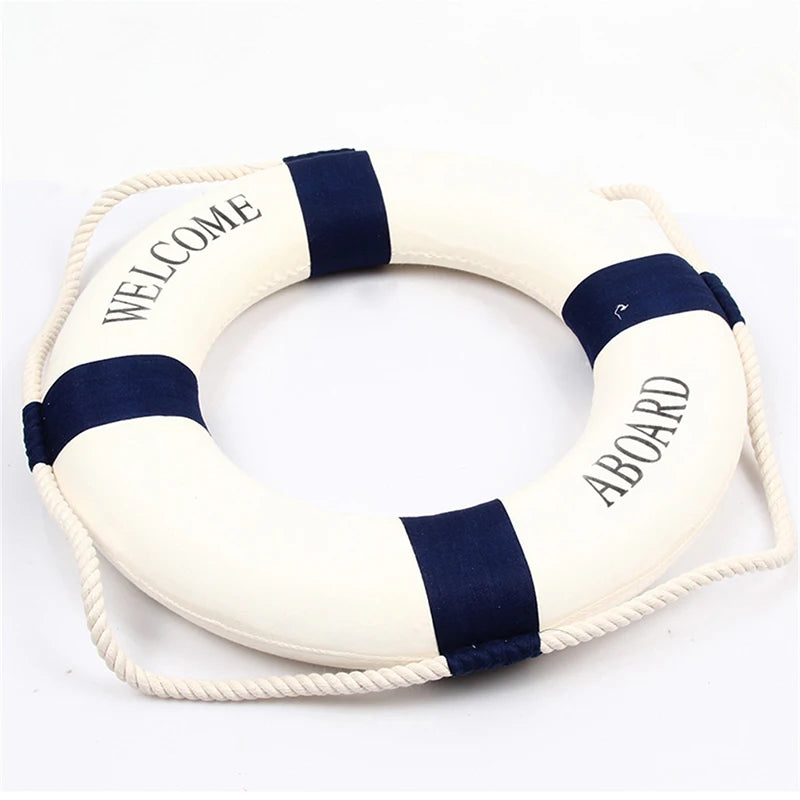 Mediterranean Style Hanging Lifebuoy Decoration Red Blue Creative Nautical Home Ornament for Living Room Wall Beach House Peaceful Pleasures Health and Wellness Blue D
