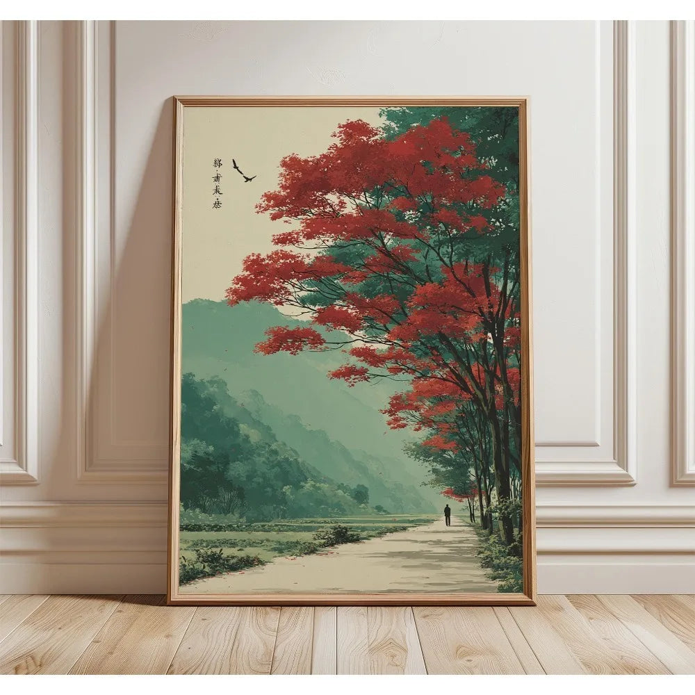 1 Frameless Japanese Tree Poster,Retro Landscape Painting,Natural Wall Art Print,Peaceful Landscape Art,Spring Flower Decoration Peaceful Pleasures Health and Wellness