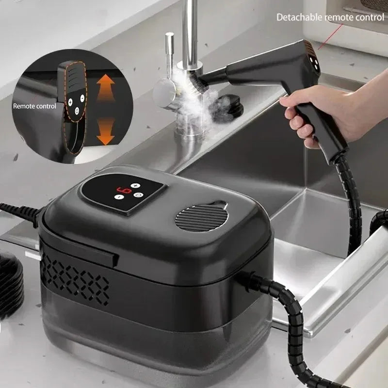 1500W Multifunctional High Pressure Steam Cleaner with Remote Control for Kitchen Hood and Car High Temperature Peaceful Pleasures Health and Wellness