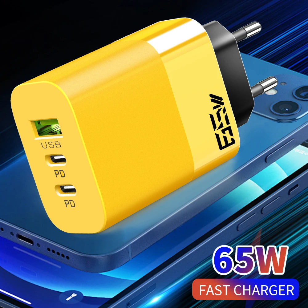 65W PD Fast Charger 3-Port USB-A Dual USB-C Wall Adapter Peaceful Pleasures Health and Wellness