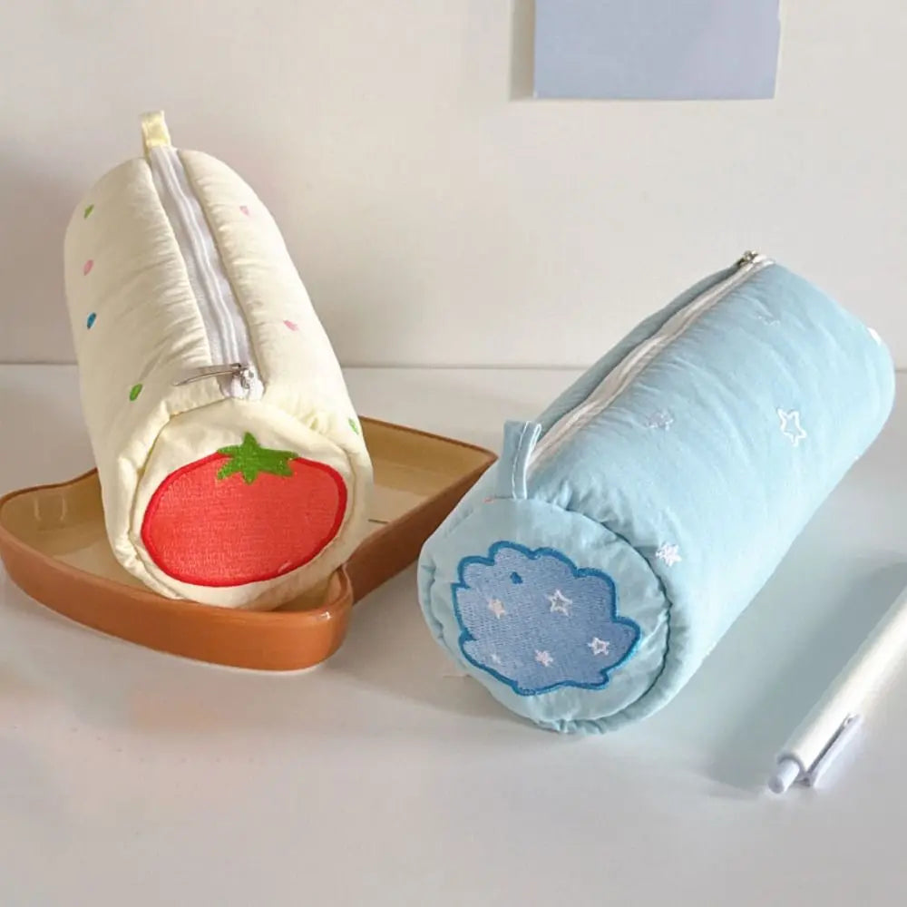 Embroidery Pencil Case Pouch Little Star Single Layer Makeup Lipstick Bag Stationery Holder Simple Pen Case School Office Supply Peaceful Pleasures Health and Wellness