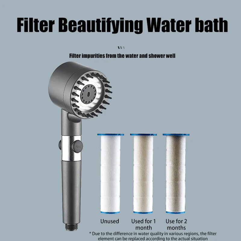 3-Mode Filtered Shower Head | Massage & One-Click Water Stop