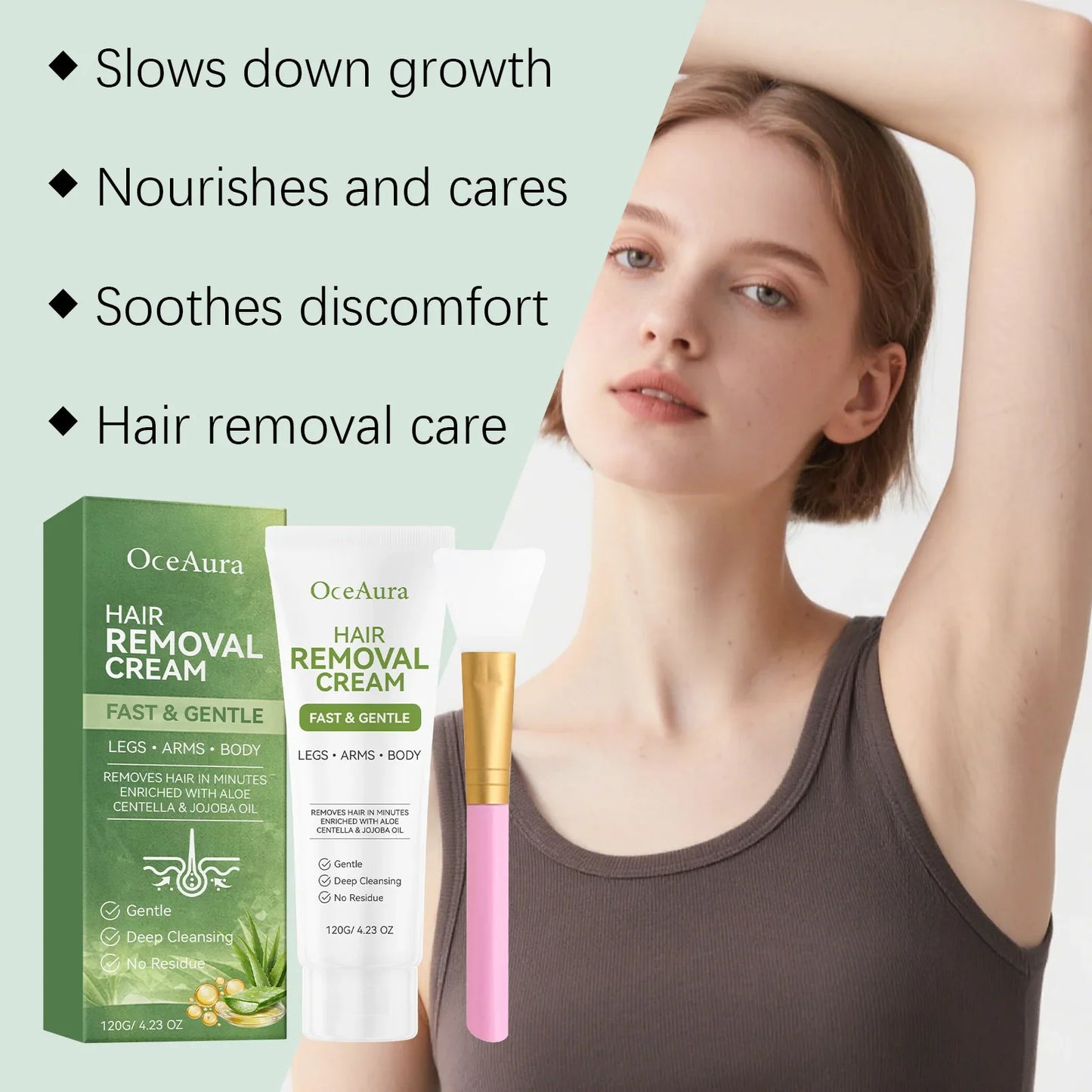 OceAura Painless Hair Removal Cream – Legs, Arms & Underarms